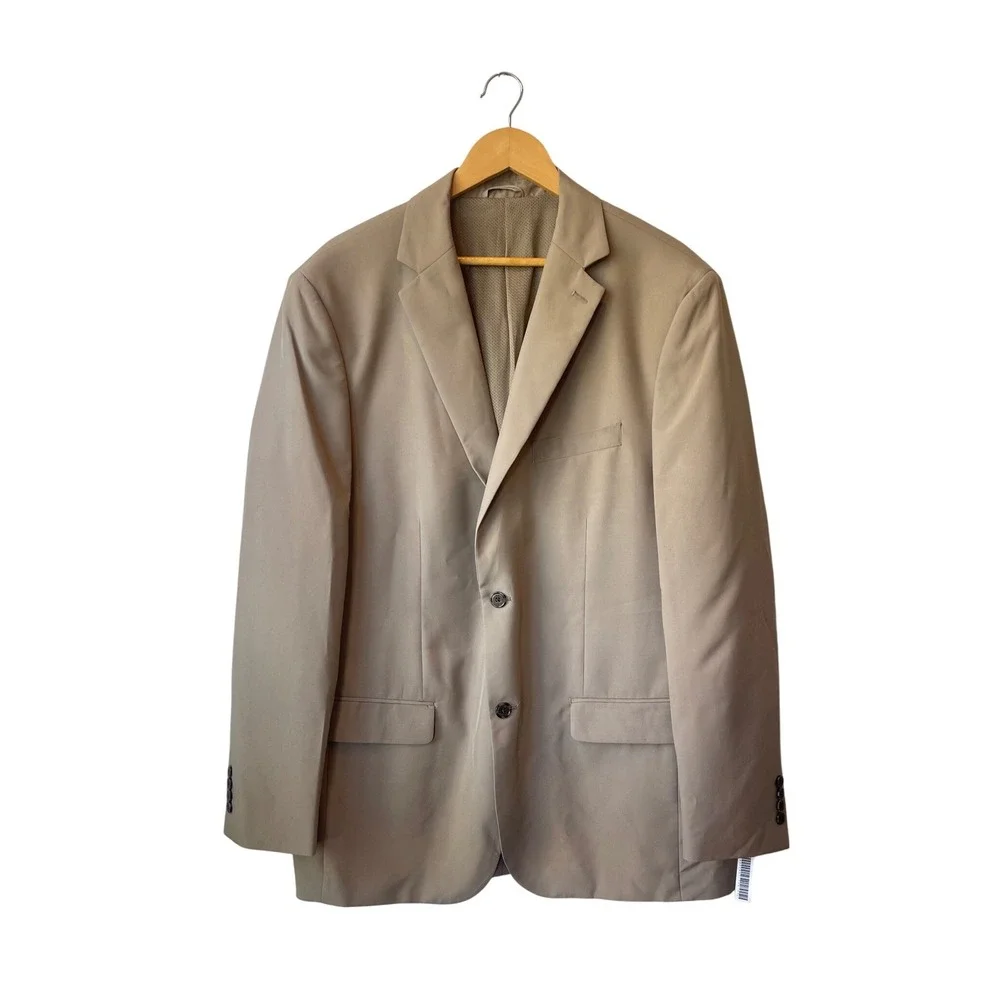TravelSmith Mens Blazer Jacket Size 44L‎ NWT Inner Pockets Tan Khaki Two Button